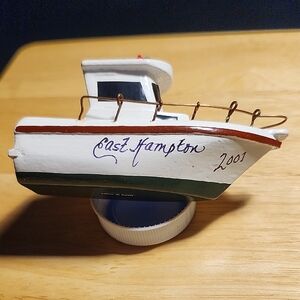 Vintage 2001 East Hampton White Boat Ornament.